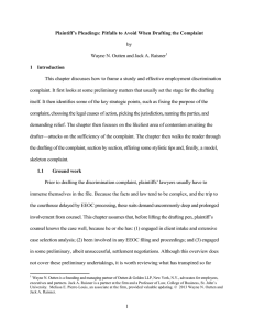 1 Plaintiff`s Pleadings: Pitfalls to Avoid When Drafting the Complaint