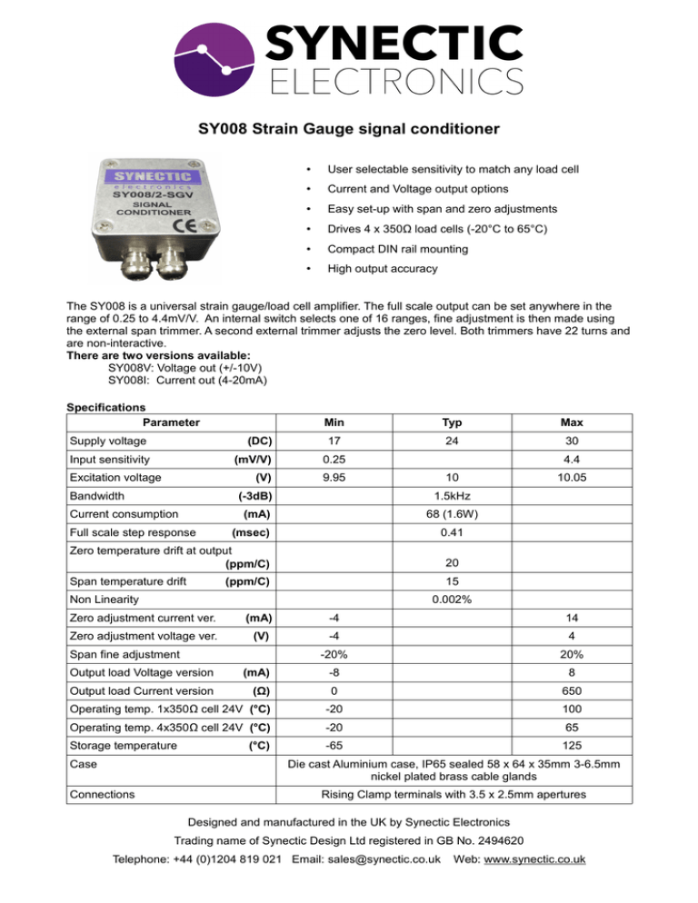 SY008 Strain Gauge signal conditioner