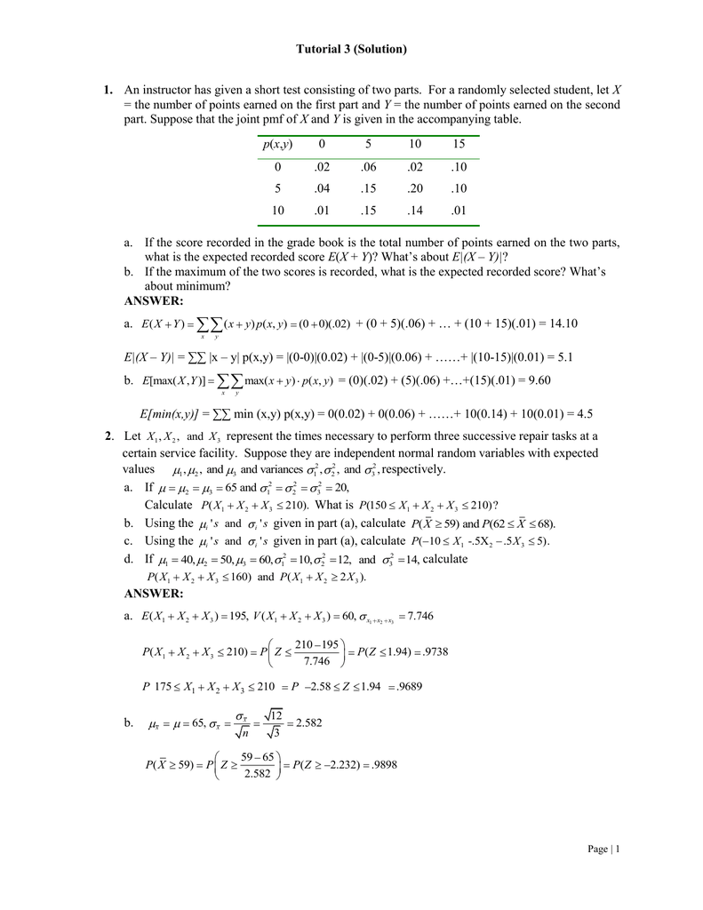 Tutorial 3 Solution 1 An Instructor Has Given A Short Test Consisting