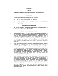 Schedule 1 TABLE A ARTICLES FOR A PUBLIC COMPANY