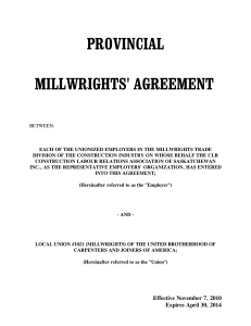 provincial millwrights` agreement - Construction Labour Relations