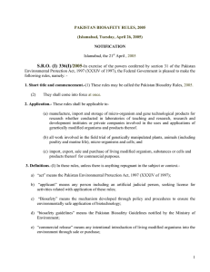 Pakistan Biosafety Rules 2005 - Food and Agriculture Organization
