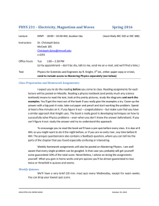 PHYS 231 – Electricity, Magnetism and Waves Spring 2016