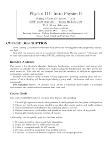 Physics 111: Intro Physics II - Academics