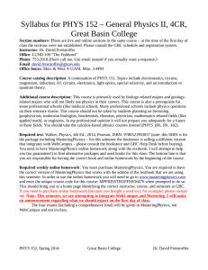 PHYS 152 1001 - Great Basin College