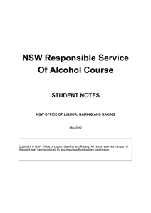 NSW Responsible Service Of Alcohol Course STUDENT NOTES