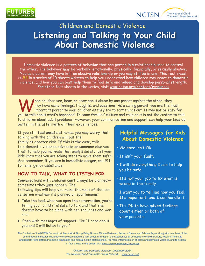 Listening and Talking to Your Child About Domestic Violence