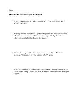 Density Calculations Worksheet I