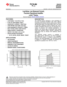 Low Noise, Low Quiescent Current, Precision Operational Amp e