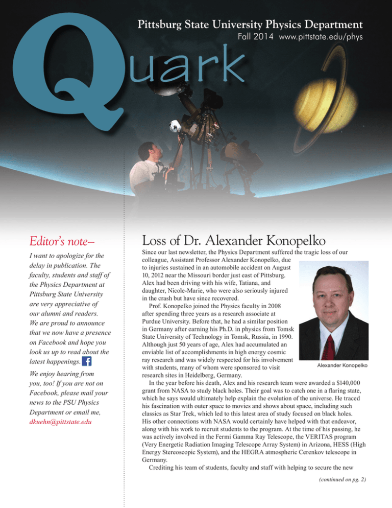 Fall 2014 Newsletter Pittsburg State University Fall 2014 Newsletter Pittsburg State University