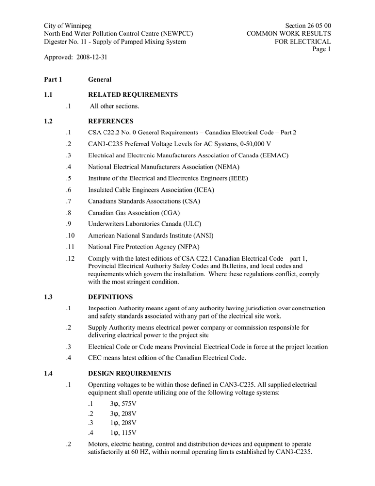 COMMON WORK RESULTS Digester No. 11