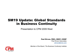 SM19 Update: Global Standards in Business Continuity