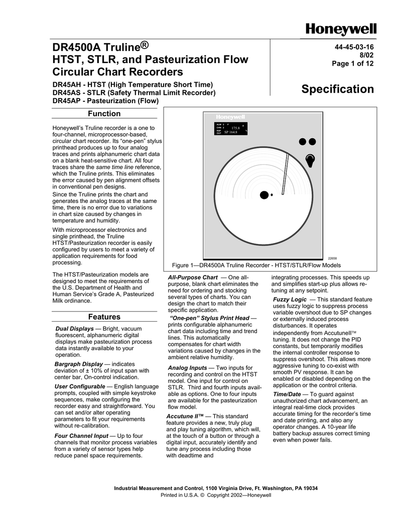 Honeywell Chart Recorder Dr4500 Manual