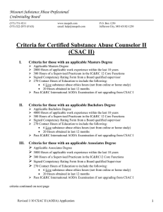 Criteria for Certified Substance Abuse Counselor II (CSAC II)