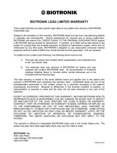 BIOTRONIK LEAD LIMITED WARRANTY