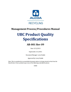 UBC Product Quality Specifications