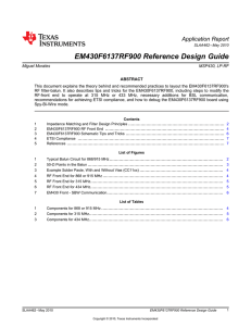 EM430F6137RF900 Reference Design Guide
