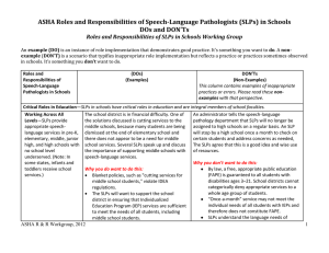 ASHA Roles and Responsibilities of SLPs in Schools: Dos and Don`ts