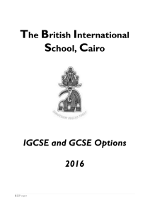 The British International School, Cairo IGCSE and GCSE Options 2016