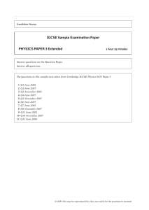 IGCSE Sample Examination Paper PHYSICS PAPER 3 Extended