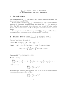 1 Introduction 2 Euler`s Proof that ∑ ≥ ln(ln(n)) + O(1)