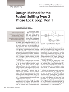 Design Method for the Fastest Settling Type 2 Phase Lock Loop: Part 1