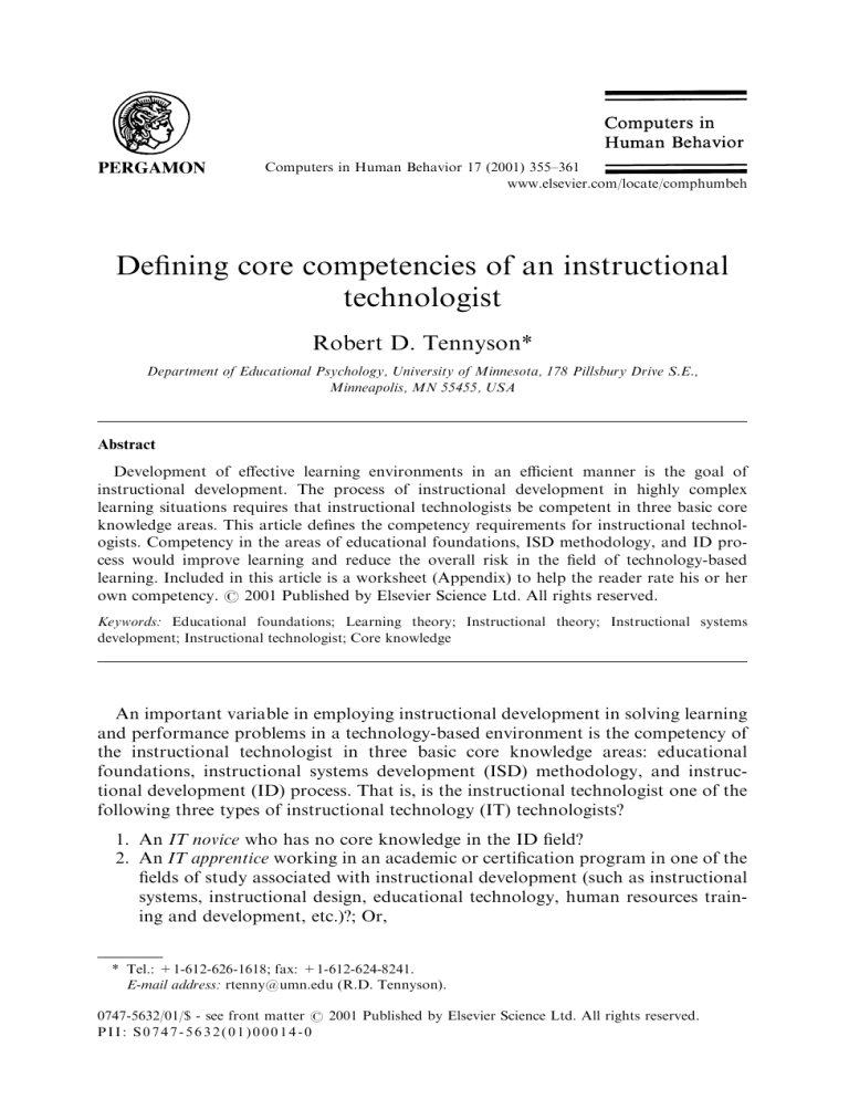 Defining Core Competencies Of An Instructional Technologist