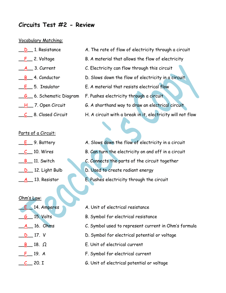 Circuits Test 2 Review