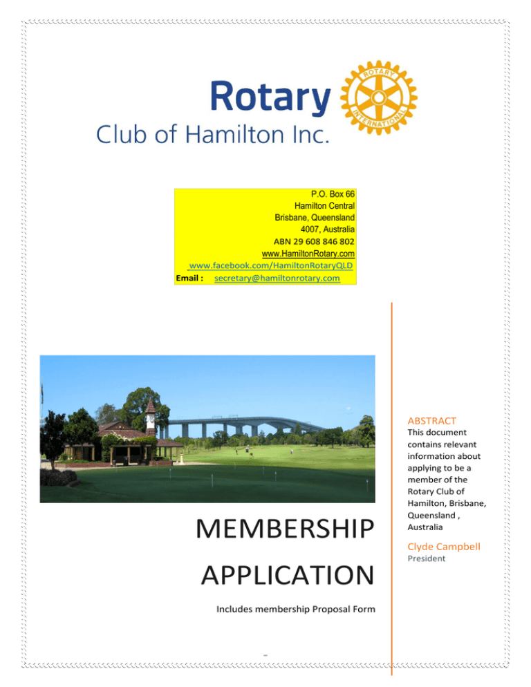 membership application - Rotary Club of Hamilton Inc