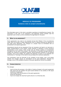 HERCULE III PROGRAMME Guidance note on project amendments