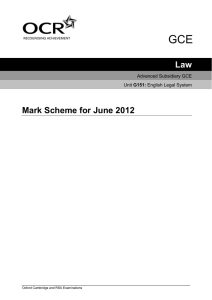 Mark scheme - Unit G151 - English legal system - June