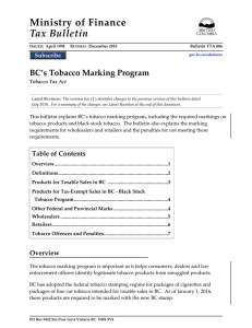 Bulletin TTA 006, BC`s Tobacco Marking Program