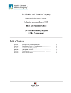 HID Electronic Ballast Overall Summary Report 3 Site Assessment