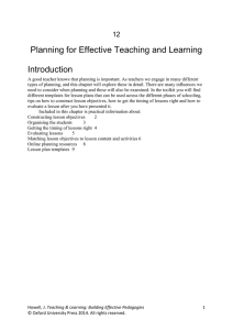 Planning for Effective Teaching and Learning Introduction