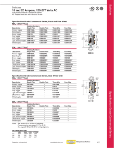 15 and 20 Ampere, 120-277 Volts AC Switches Specification Grade