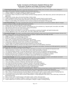 Teacher Assessment on Performance Standards Reference Sheet