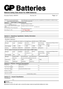 Material Safety Data Sheet For NiMH Batteries