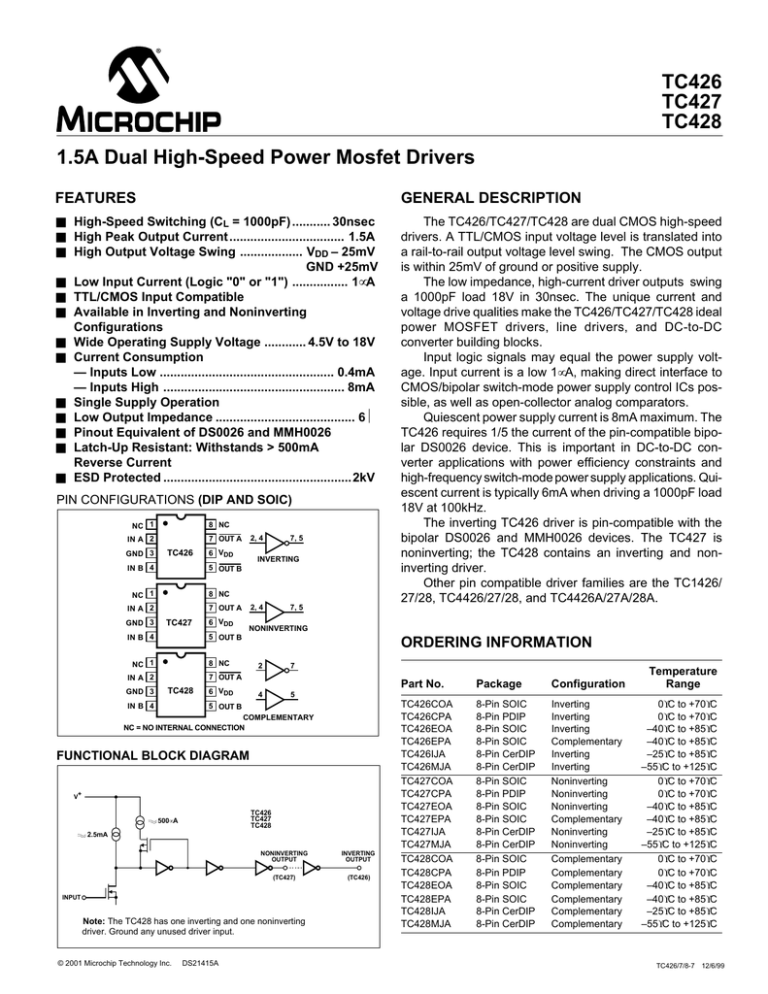 mosfet double pilote Microchip-tc428cpa-IC