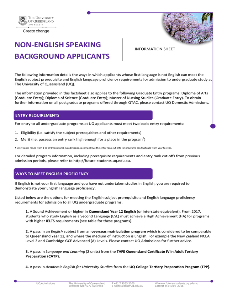 Non-English Speaking Background Applicants