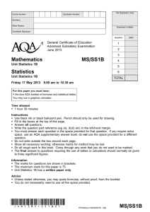 A-level Mathematics/Statistics Question paper Statistics 1A June 2013