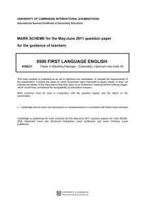 IGCSE English June 2011 Paper 2 A – MS
