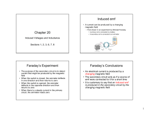 Chapter 20 Induced emf Faraday`s Experiment Faraday`s Conclusions