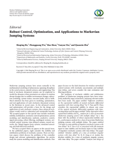 Editorial Robust Control, Optimization, and Applications to