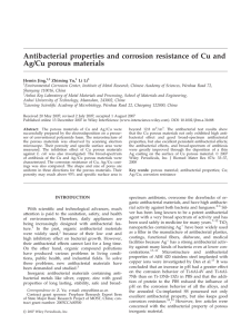 Antibacterial properties and corrosion resistance of Cu and Ag/Cu