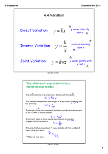 4.4 Variation Direct Variation Inverse Variation Joint Variation