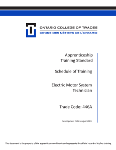 Schedule of Training - Ontario College of Trades