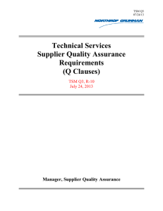 Technical Services Supplier Quality Assurance Requirements (Q