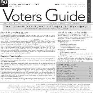 About This Voters Guide What to Take to the Polls Table of Contents