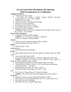 List of Universities/Institutions Recognising NIOS Examinations