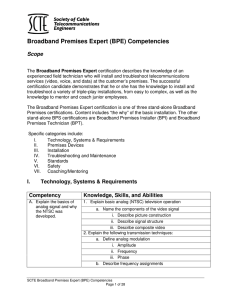 Broadband Premises Expert (BPE) Competencies